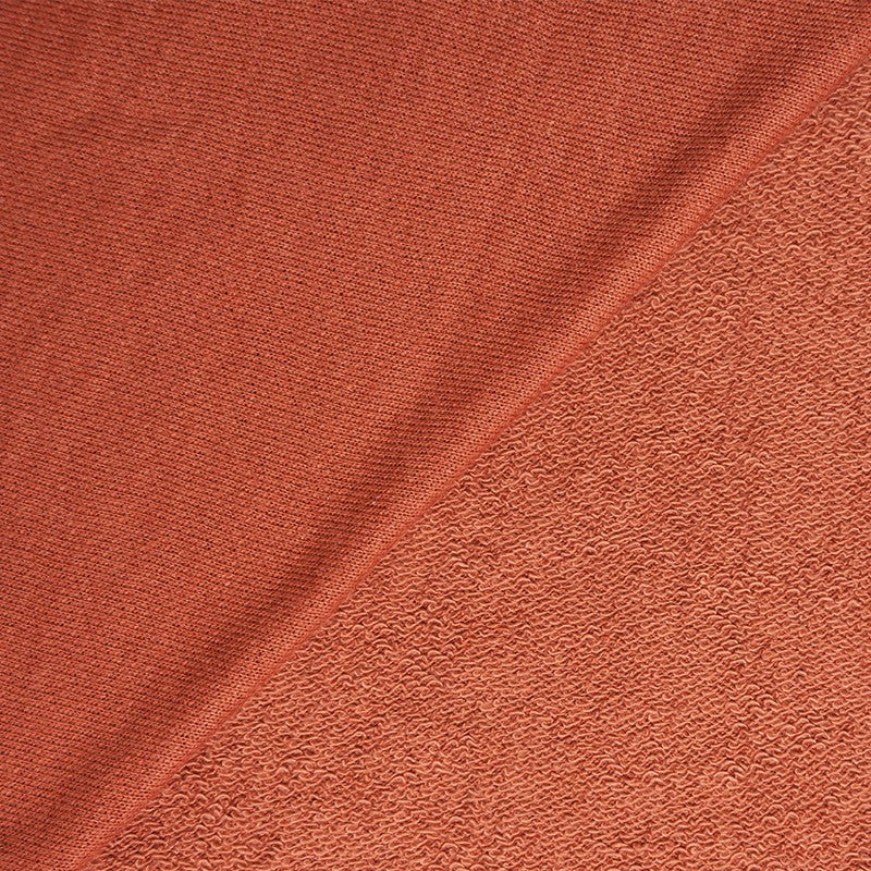 Coral Orange Poly Blend Stretch Solid Terry Knit Fabric
