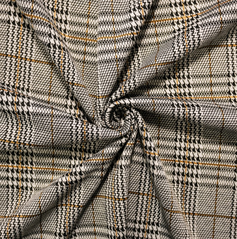 Black-Yellow Polyester Plaid Double Jacquard Knit Fabric