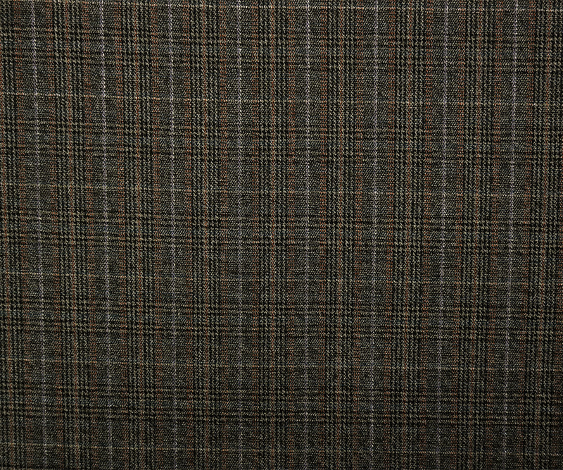 Brown-Silver-Multi Poly Blend Stretch Metallic Plaid Twill Woven Fabric