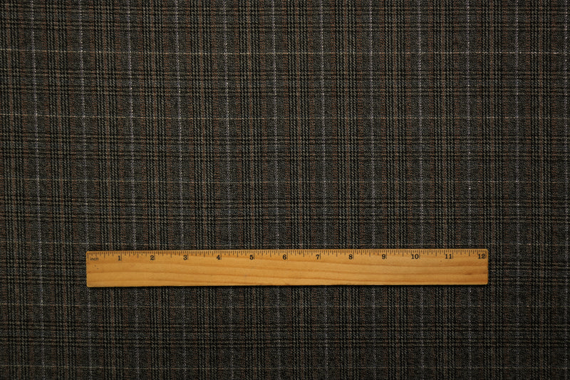 Brown-Silver-Multi Poly Blend Stretch Metallic Plaid Twill Woven Fabric