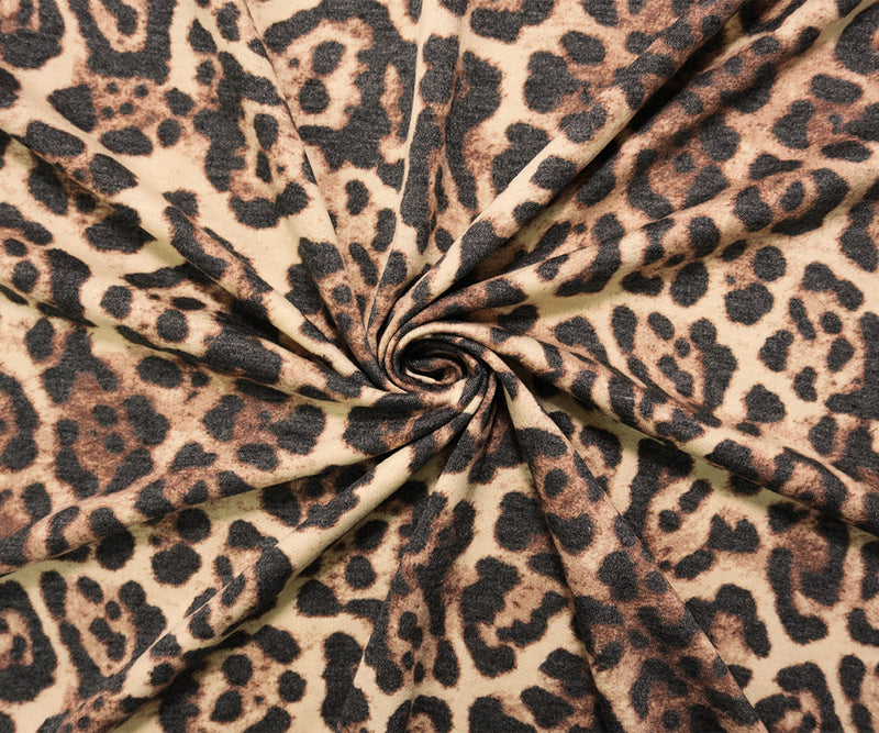 Black-Brown-Multi Poly Blend Leopard French Terry Knit Fabric