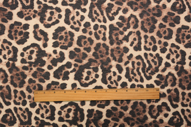 Black-Brown-Multi Poly Blend Leopard French Terry Knit Fabric