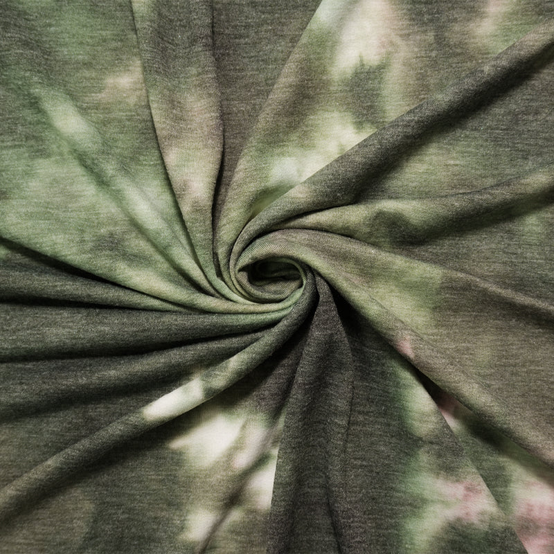 Green-Multi Poly Blend Stretch Tie Dye French Terry Knit Fabric