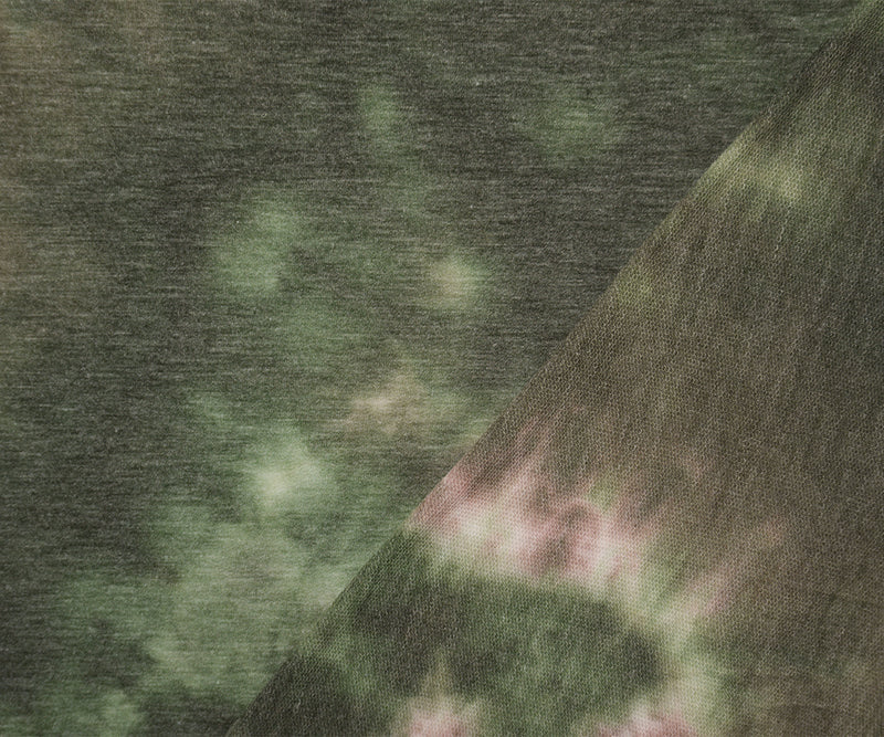 Green-Multi Poly Blend Stretch Tie Dye French Terry Knit Fabric