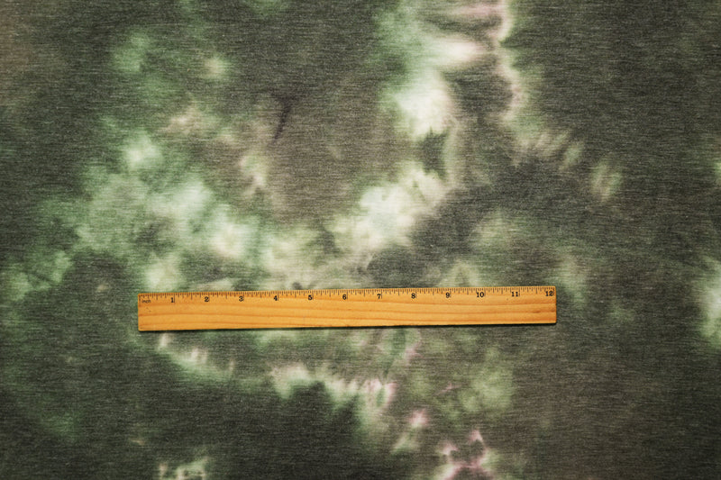 Green-Multi Poly Blend Stretch Tie Dye French Terry Knit Fabric
