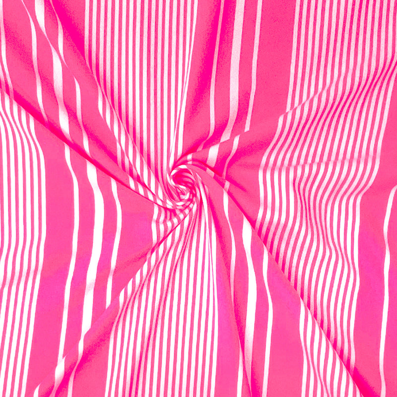 Neon Pink-White Poly Spandex Stretch Stripe Print DB Jersey Knit Fabric