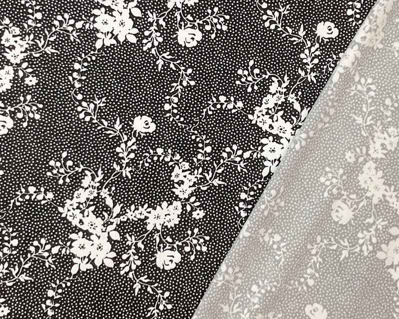 1 1/2 YD PC-Black-White Poly Spandex Stretch Floral Print DB Jersey Knit Fabric