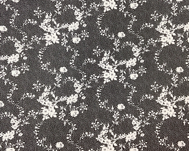 1 1/2 YD PC-Black-White Poly Spandex Stretch Floral Print DB Jersey Knit Fabric