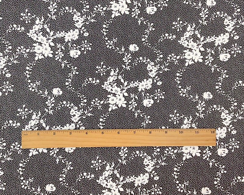 1 1/2 YD PC-Black-White Poly Spandex Stretch Floral Print DB Jersey Knit Fabric