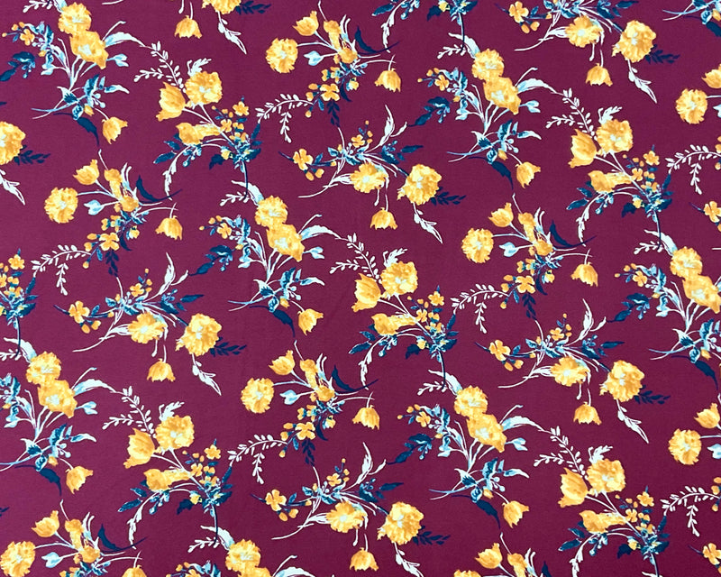 Red-Multi Poly Spandex Stretch Floral Print DB Jersey Knit Fabric
