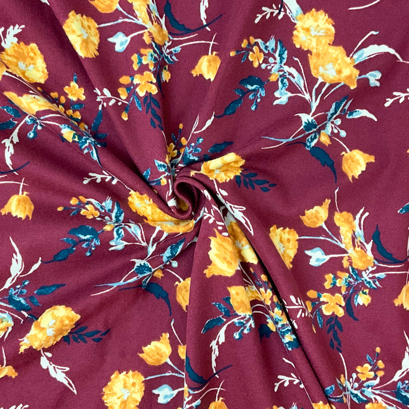 Red-Multi Poly Spandex Stretch Floral Print DB Jersey Knit Fabric