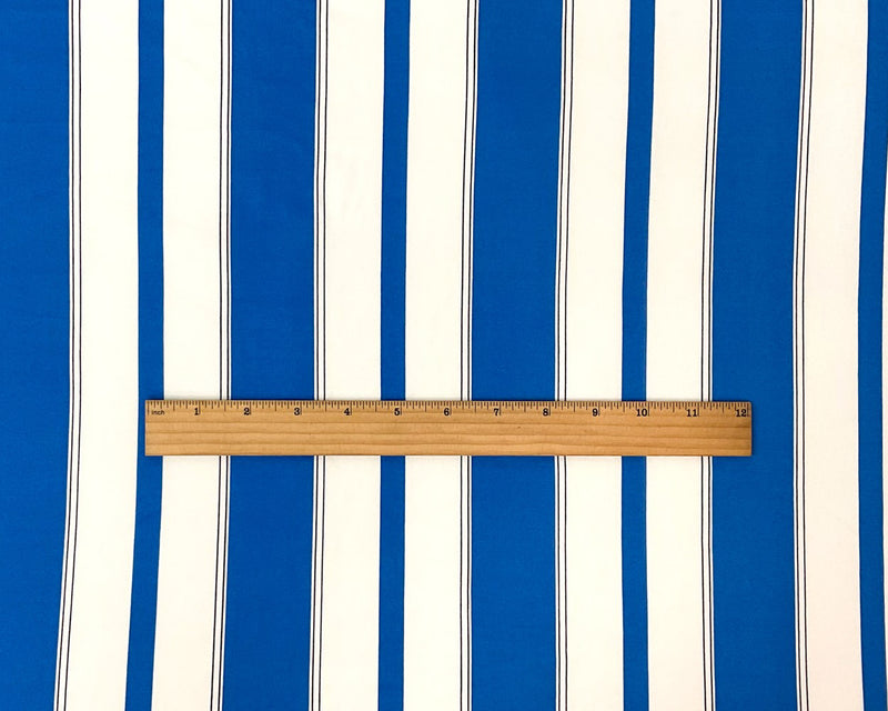 Blue-White Poly Spandex Stretch Vertical Stripe Print DB Jersey Knit Fabric