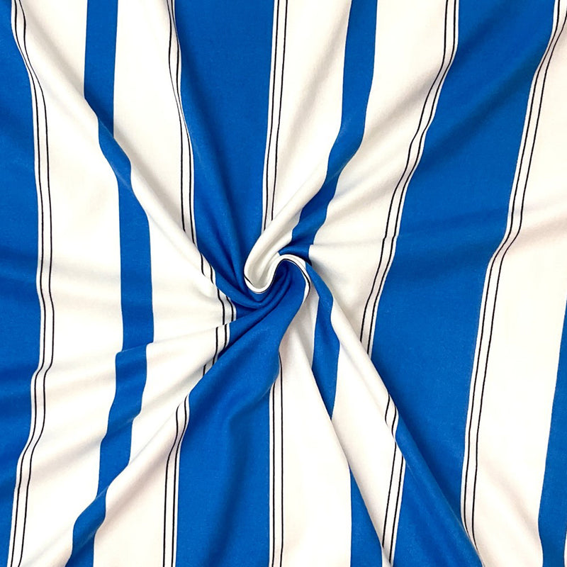 Blue-White Poly Spandex Stretch Vertical Stripe Print DB Jersey Knit Fabric