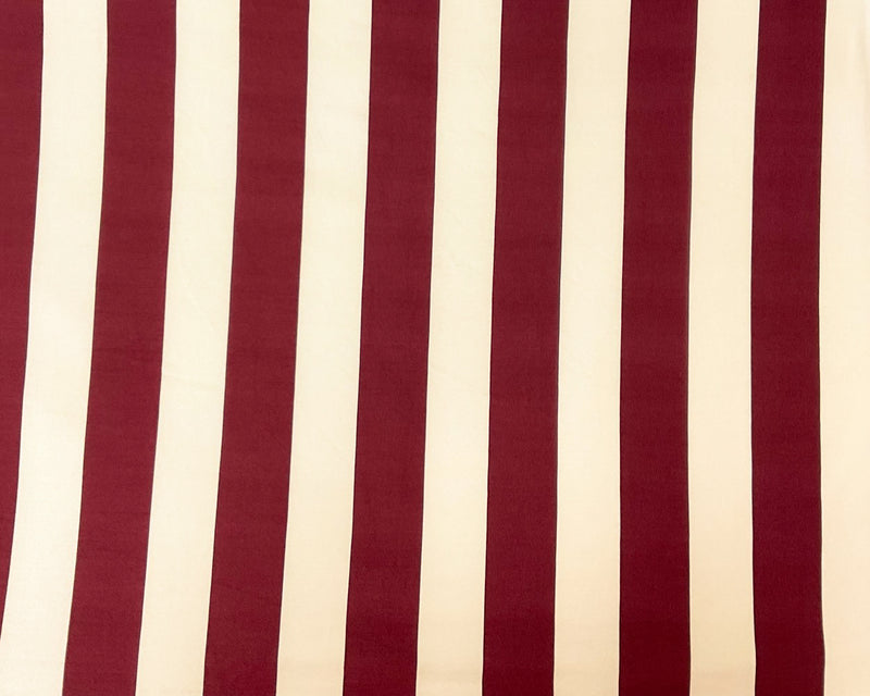 1 3/4 YD PC-Maroon Red-Ivory Poly Spandex Stretch Stripe Print DB Jersey Knit Fabric