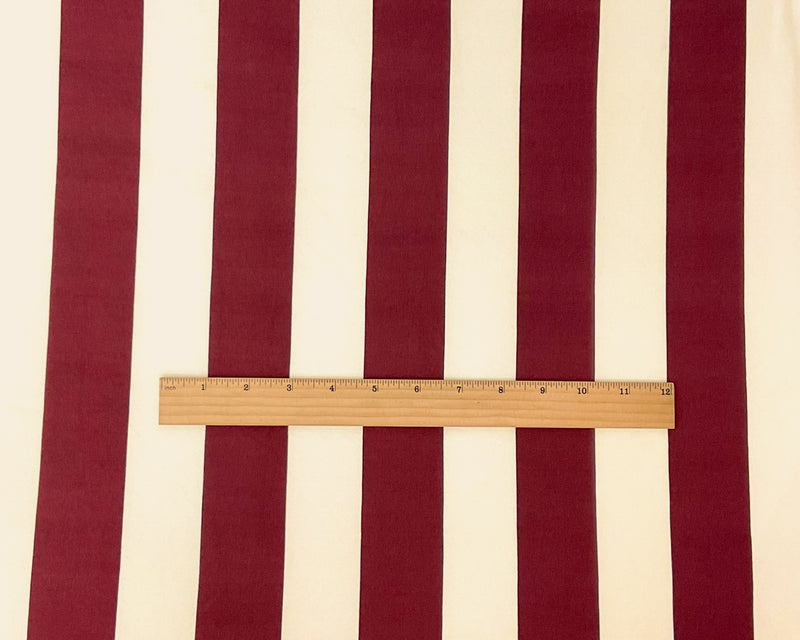 1 3/4 YD PC-Maroon Red-Ivory Poly Spandex Stretch Stripe Print DB Jersey Knit Fabric