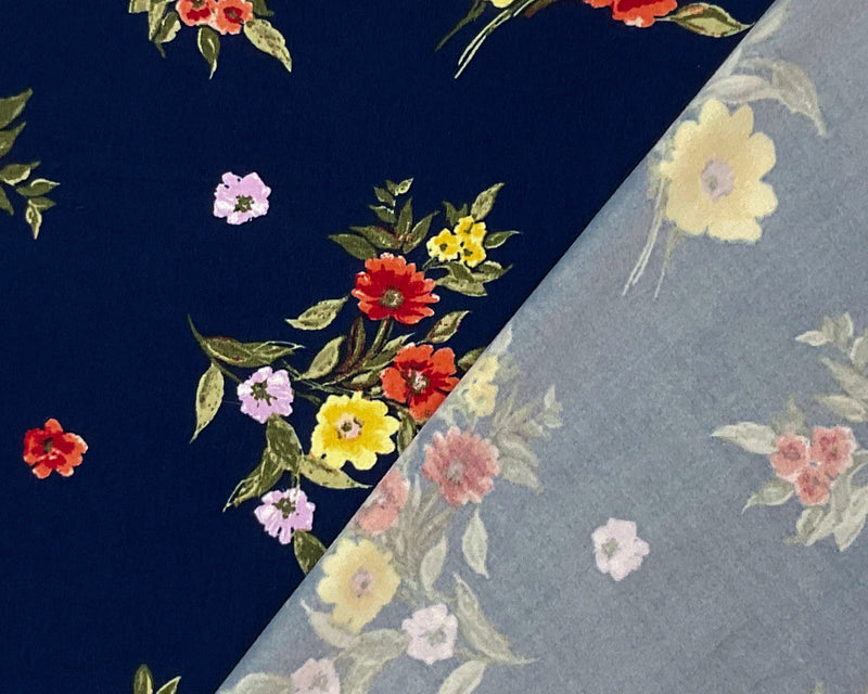 2 YD PC-Blue-Multi Poly Spandex Stretch Floral Print DB Jersey Knit Fabric