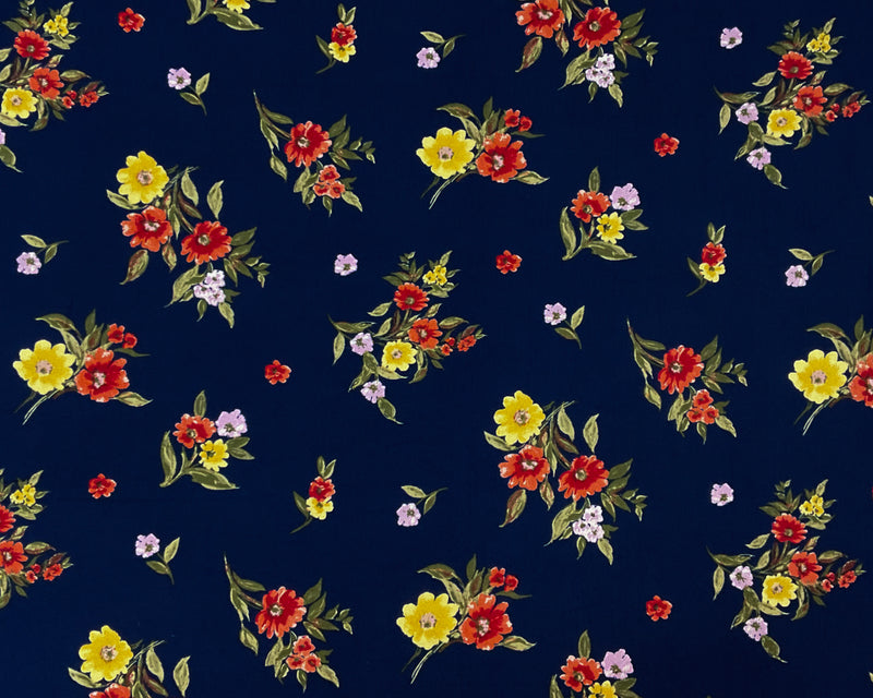 2 YD PC-Blue-Multi Poly Spandex Stretch Floral Print DB Jersey Knit Fabric