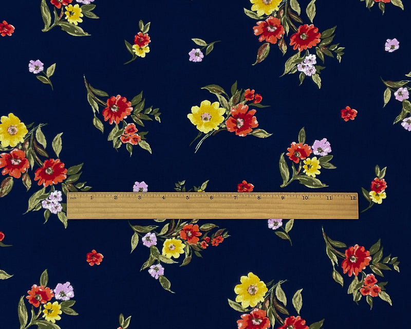 2 YD PC-Blue-Multi Poly Spandex Stretch Floral Print DB Jersey Knit Fabric