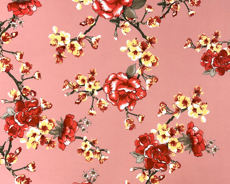 Pink-Multi Poly Spandex Stretch Floral Print DB Jersey Knit Fabric