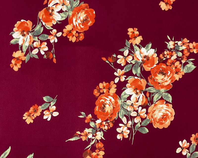 Red-Multi Poly Spandex Stretch Floral Print DB Jersey Knit Fabric