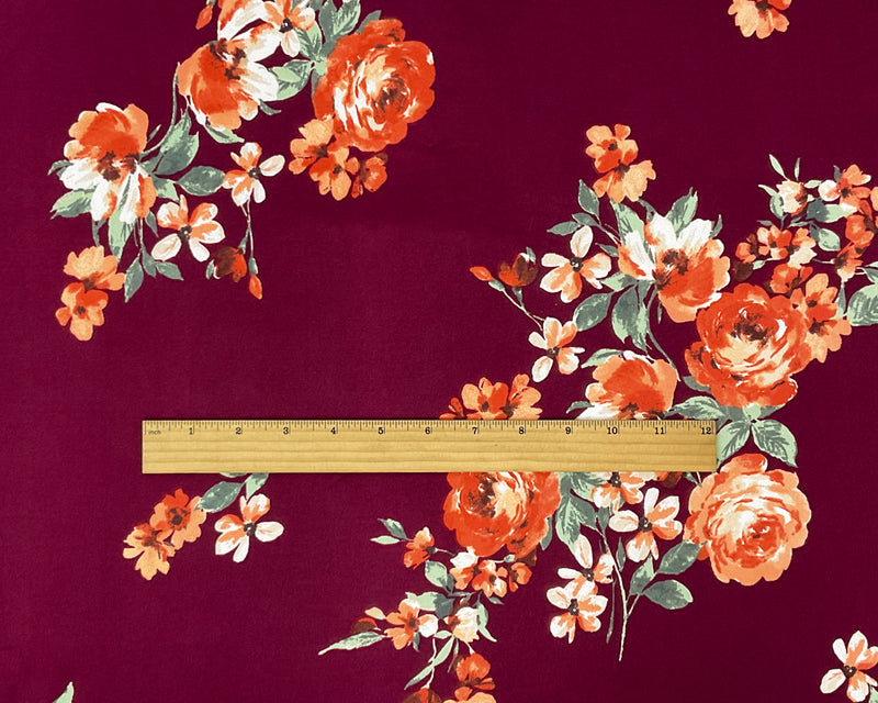 Red-Multi Poly Spandex Stretch Floral Print DB Jersey Knit Fabric