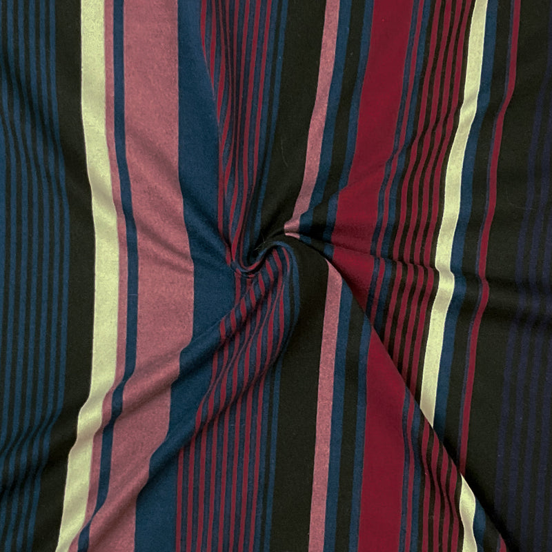Burgundy Red-Multi Poly Spandex Stretch Stripe Print DB Jersey Knit Fabric