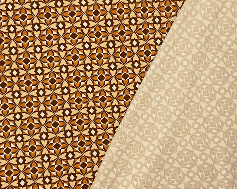 Brown-Beige Poly Spandex Stretch Flower Diamond Print DB Jersey Knit Fabric