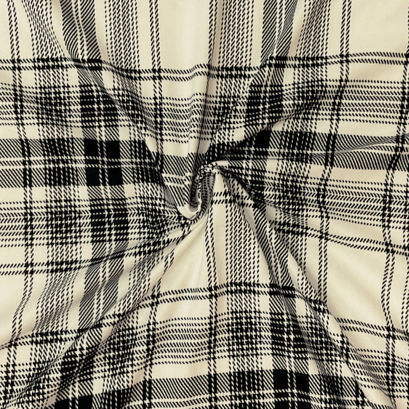 Black-White Poly Spandex Stretch Plaid Print DB Jersey Knit Fabric