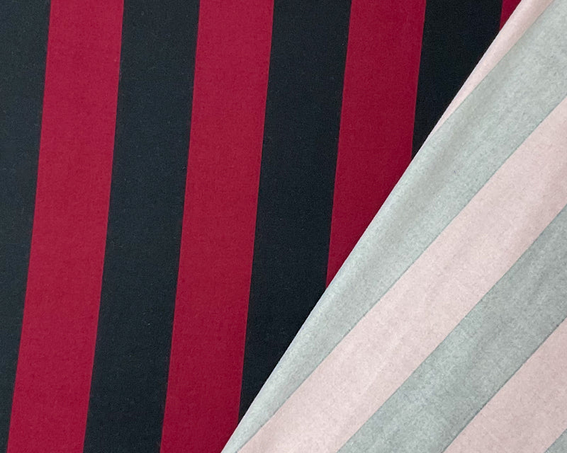Burgundy-Black Poly Stretch Spandex Vertical Stripe Print DB Jersey Knit Fabric
