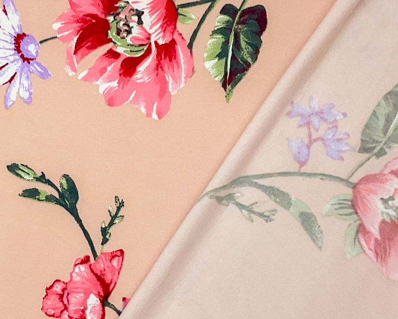 2 1/4 YD PC-Pink-Multi Poly Stretch Spandex Floral Print DB Jersey Knit Fabric