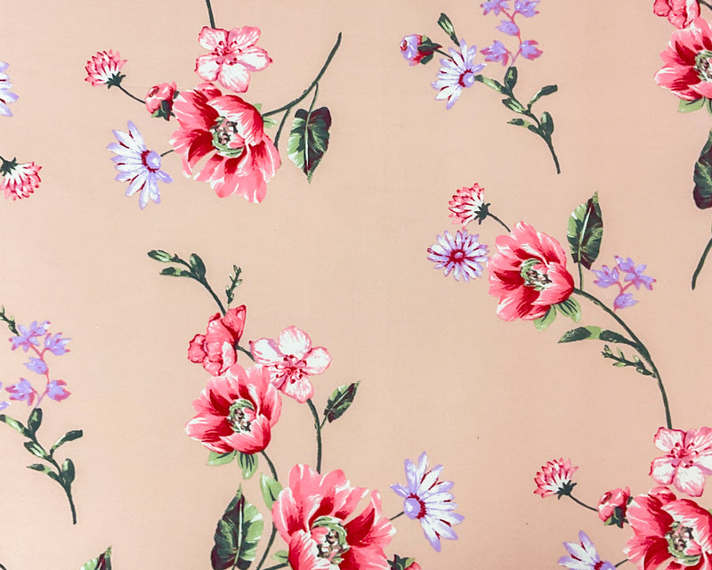 2 1/4 YD PC-Pink-Multi Poly Stretch Spandex Floral Print DB Jersey Knit Fabric