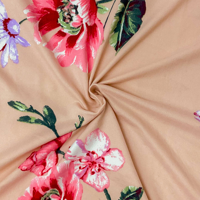 2 1/4 YD PC-Pink-Multi Poly Stretch Spandex Floral Print DB Jersey Knit Fabric