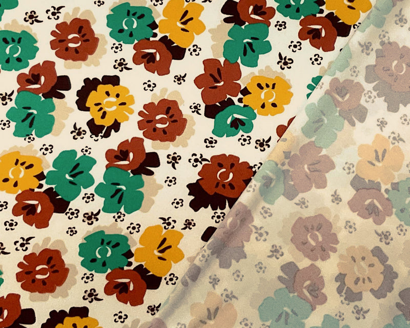 2 3/4 YD PC-Ivory-Multi Poly Spandex Stretch Floral Print DB Jersey Knit Fabric