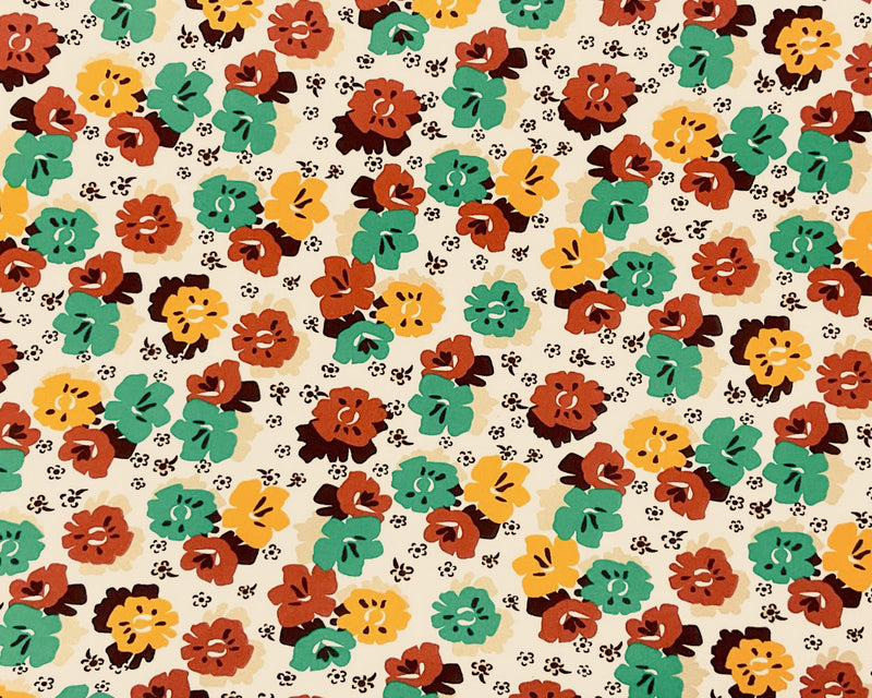 1 1/2 YD PC-Ivory-Multi Poly Spandex Stretch Floral Print DB Jersey Knit Fabric