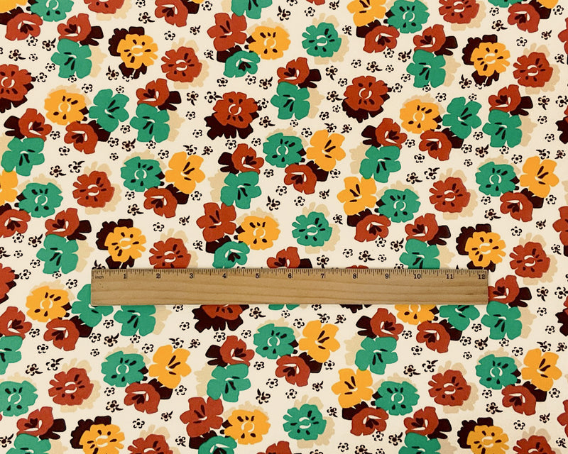 1 1/2 YD PC-Ivory-Multi Poly Spandex Stretch Floral Print DB Jersey Knit Fabric