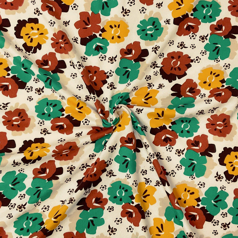 2 3/4 YD PC-Ivory-Multi Poly Spandex Stretch Floral Print DB Jersey Knit Fabric