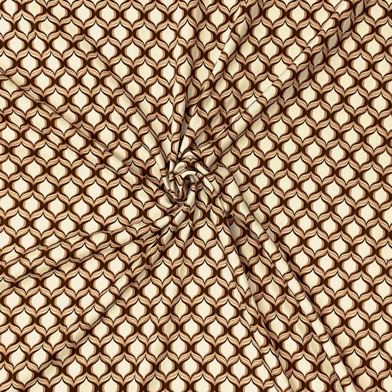 Brown-Multi Poly Spandex Stretch Abstract Ogee Print DB Jersey Knit Fabric
