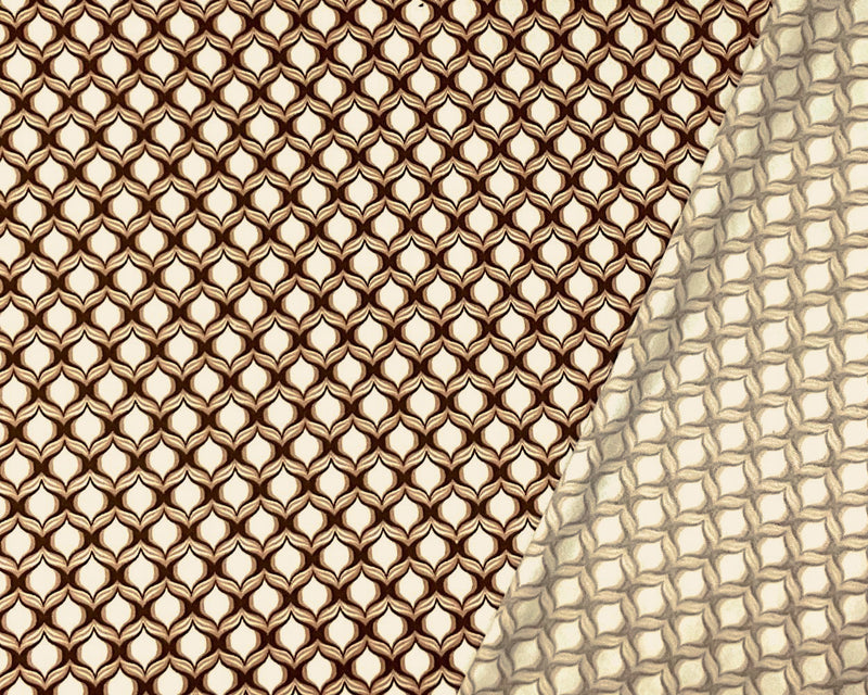 Brown-Multi Poly Spandex Stretch Abstract Ogee Print DB Jersey Knit Fabric