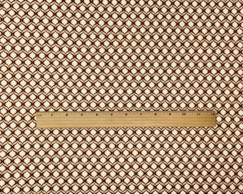 Brown-Multi Poly Spandex Stretch Abstract Ogee Print DB Jersey Knit Fabric