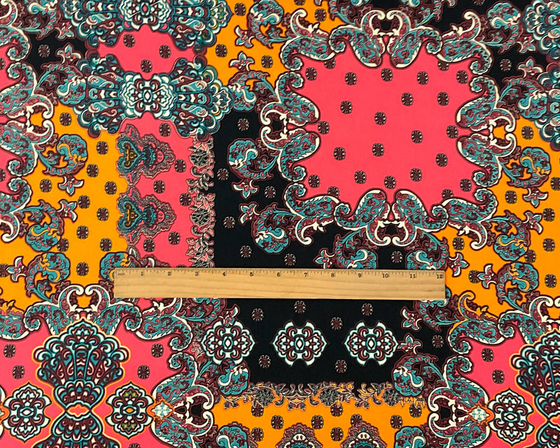 2 1/2 YD PC-Red-Multi Poly Spandex Stretch Paisley Print DB Jersey Knit Fabric