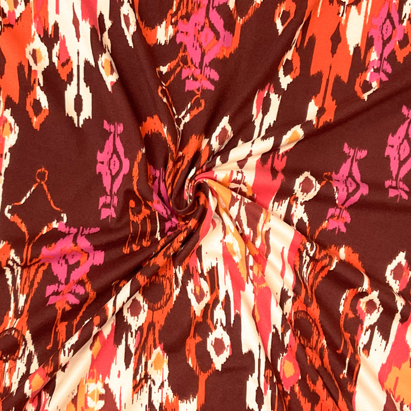 Brown-Multi Poly Spandex Stretch Abstract Print DB Jersey Knit Fabric