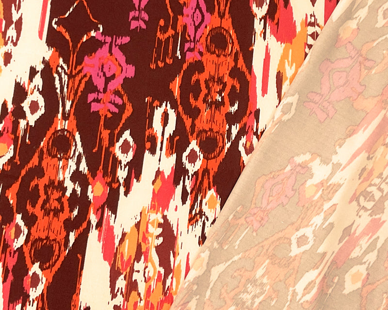 Brown-Multi Poly Spandex Stretch Abstract Print DB Jersey Knit Fabric