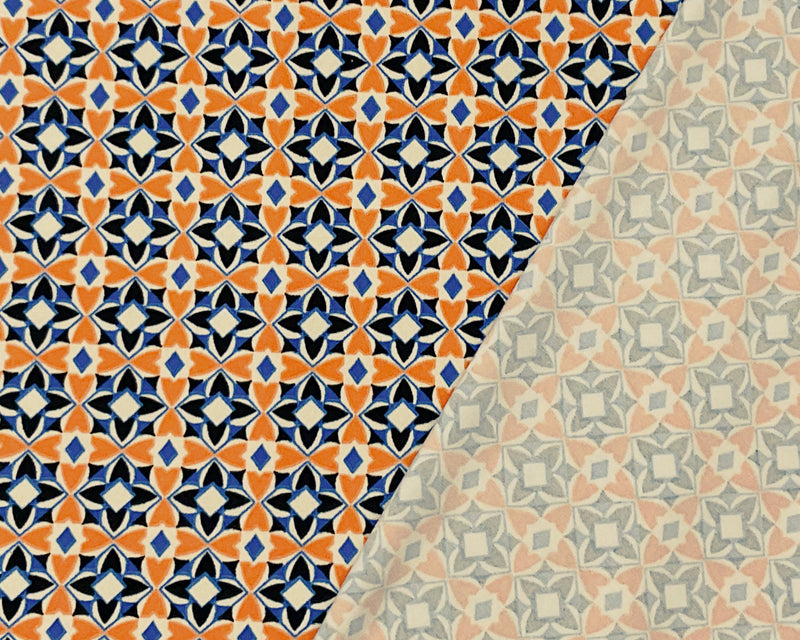 3 1/2 YD PC-Orange-Multi Poly Stretch Spandex Floral Tile Print DB Jersey Knit Fabric