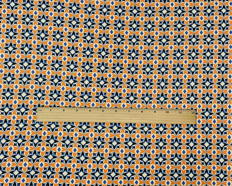 3 1/2 YD PC-Orange-Multi Poly Stretch Spandex Floral Tile Print DB Jersey Knit Fabric