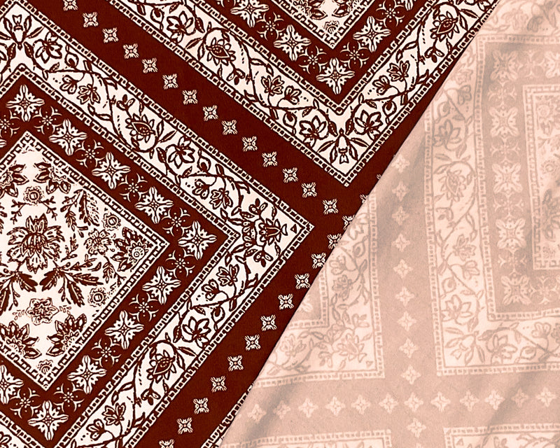 Brown Poly Stretch Spandex Floral Diamond Print DB Jersey Knit Fabric