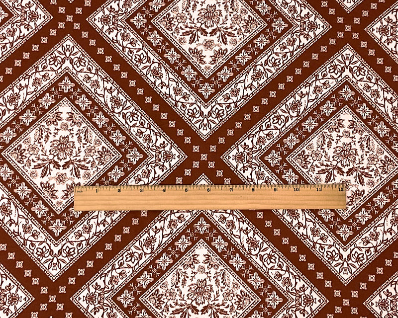 Brown Poly Stretch Spandex Floral Diamond Print DB Jersey Knit Fabric