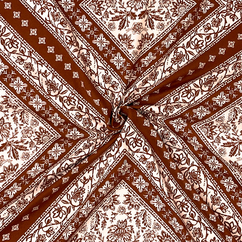 Brown Poly Stretch Spandex Floral Diamond Print DB Jersey Knit Fabric