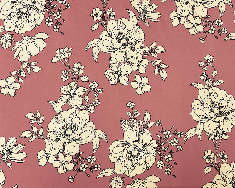 Pink-Multi Poly Spandex Stretch Floral Print Double Brush Jersey Knit Fabric
