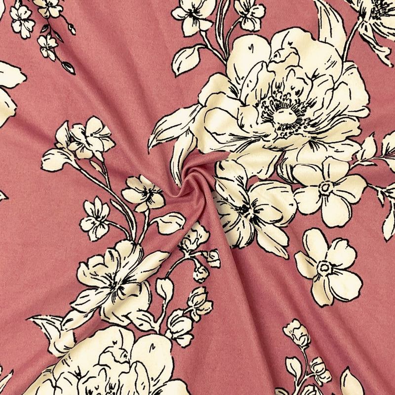 Pink-Multi Poly Spandex Stretch Floral Print Double Brush Jersey Knit Fabric