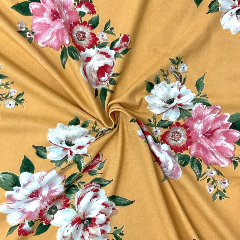 Yellow-Multi Poly Spandex Stretch Floral Print DB Jersey Knit Fabric